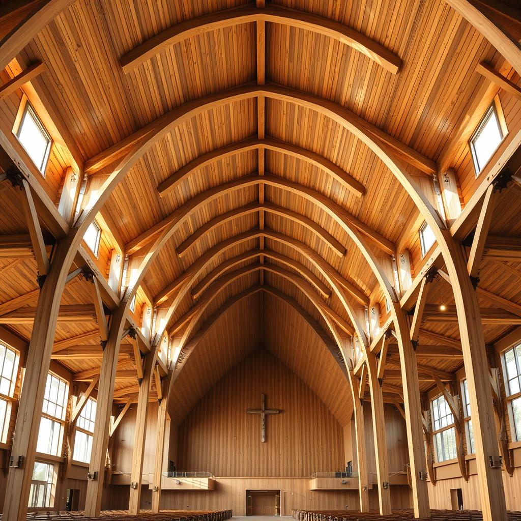 Completed building with exposed glue-laminated timber beams — national glulam manufacturing coverage