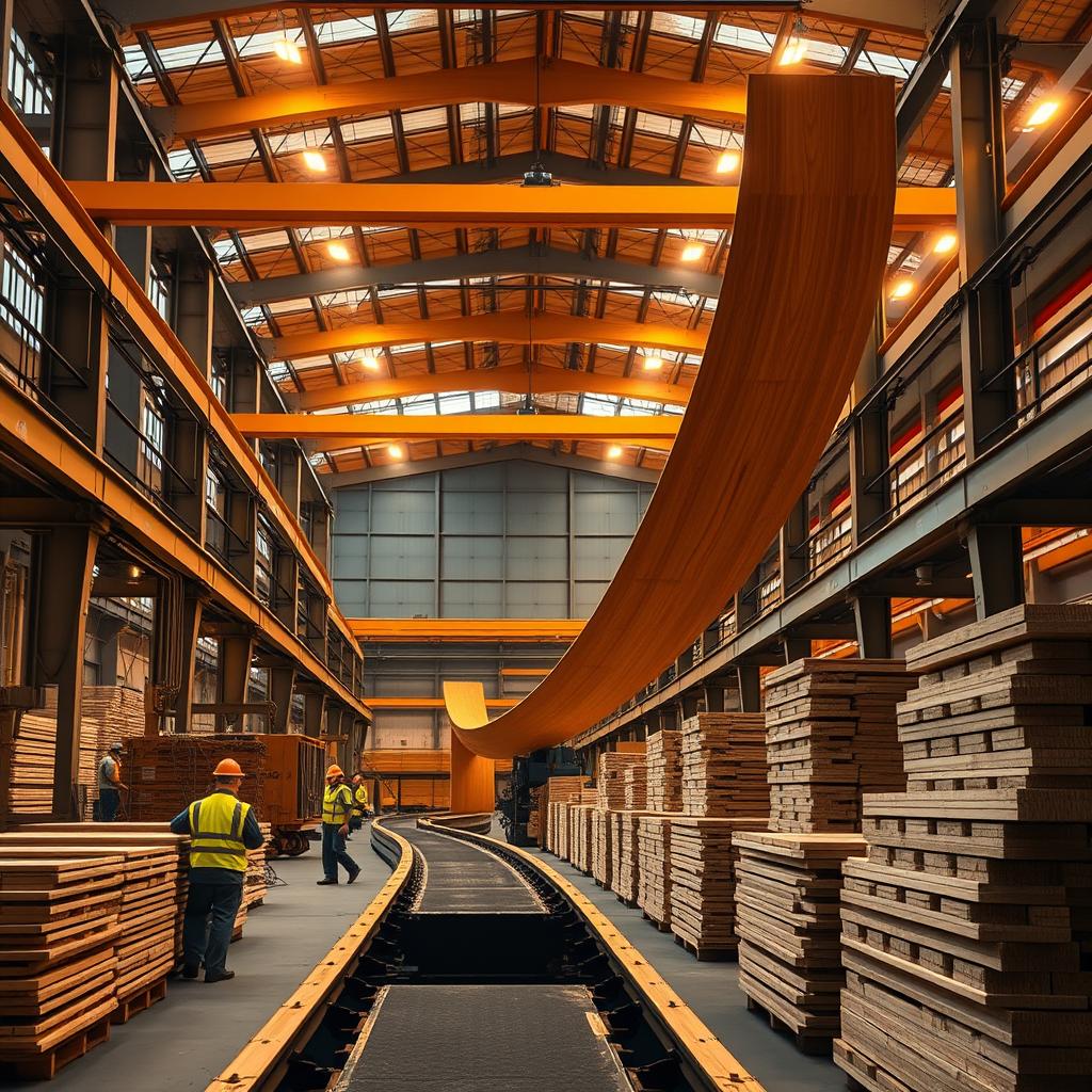 Glulam manufacturing plant — structural beams in production